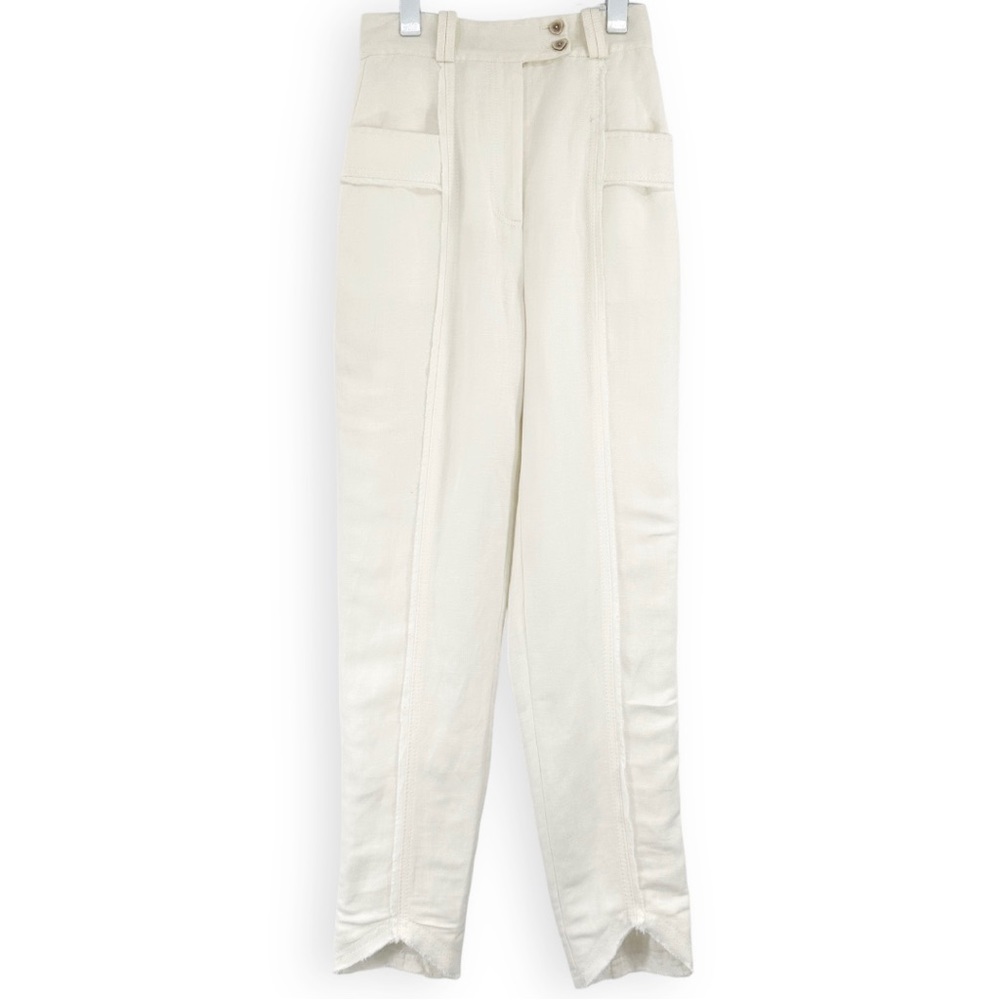 Aje Cream White Stretch Waist Tapered Loose Fit Lightweight Linen Trousers Pants